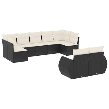 vidaXL Salon de jardin 9 pcs avec coussins Noir Résine tressée