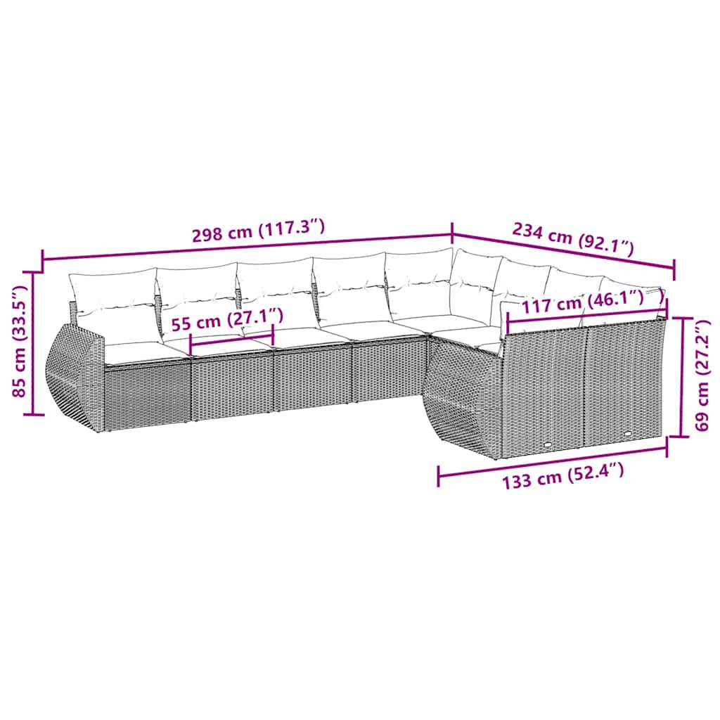 vidaXL Salon de jardin 9 pcs avec coussins Noir Résine tressée