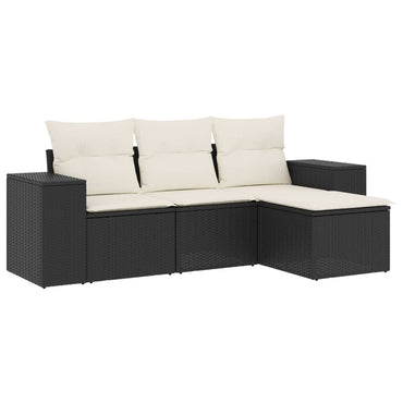 vidaXL 4-tlg. Garten-Sofagarnitur mit Kissen Schwarz Poly Rattan