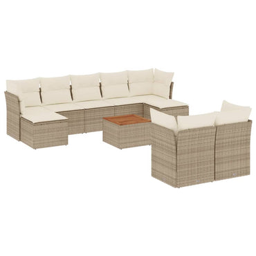 vidaXL 10-tlg. Garten-Sofagarnitur mit Kissen Beige Poly Rattan
