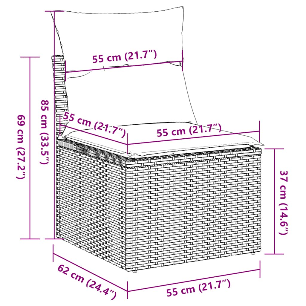 13-tlg. Garten-Sofagarnitur mit Kissen Schwarz Poly Rattan