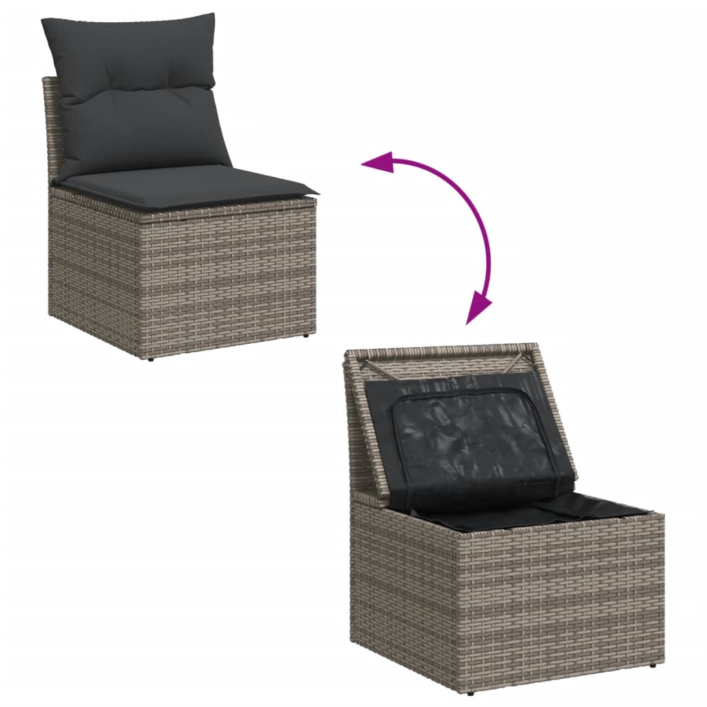vidaXL 13-tlg. Garten-Sofagarnitur mit Kissen Grau Poly Rattan