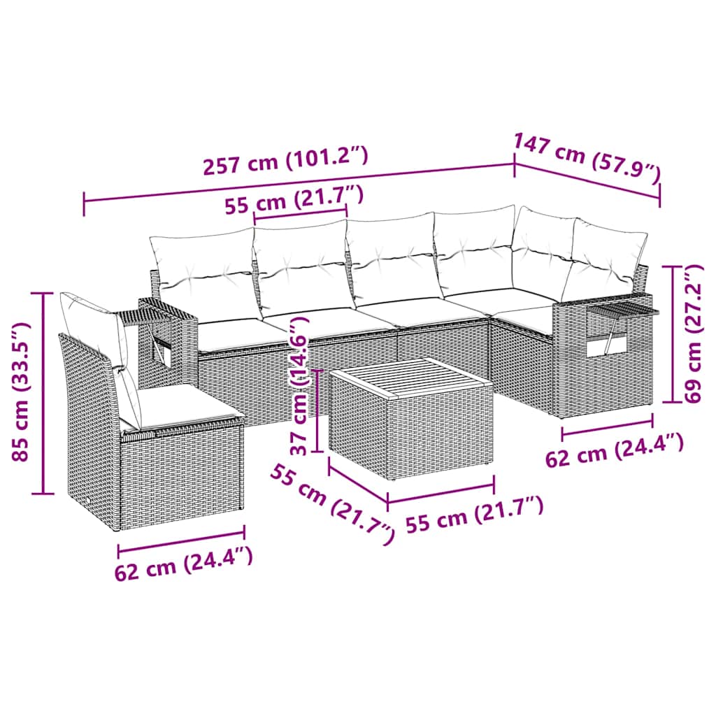 vidaXL Salon de jardin 7 pcs avec coussins Noir Résine tressée