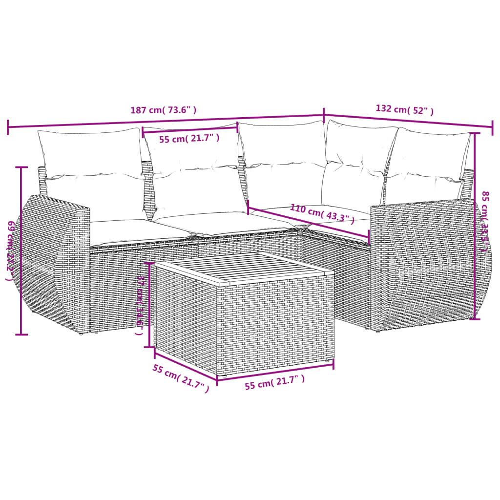 vidaXL Ensemble de canapés de jardin 5 pcs avec coussins Beige résine tressée