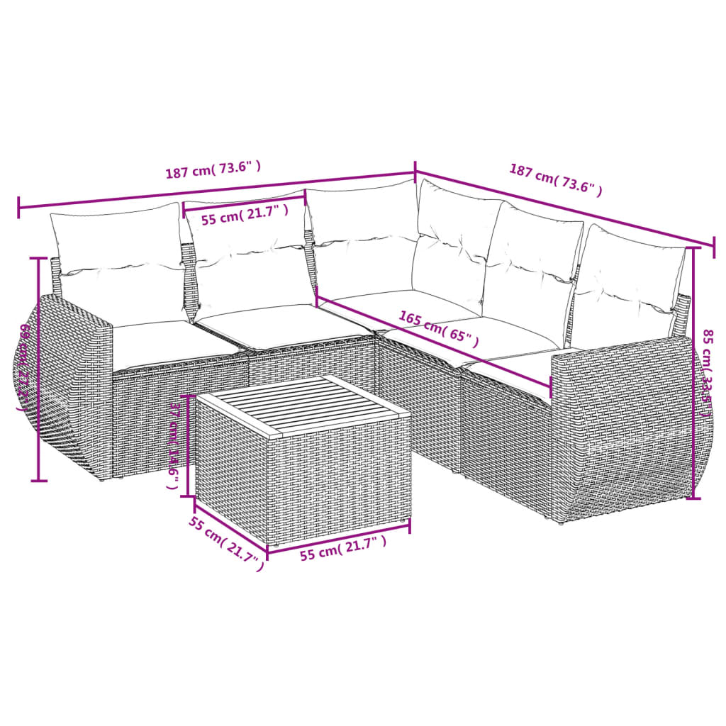 vidaXL 6-tlg. Garten-Sofagarnitur mit Kissen Beige Poly Rattan