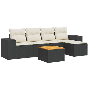 vidaXL 6-tlg. Garten-Sofagarnitur mit Kissen Schwarz Poly Rattan