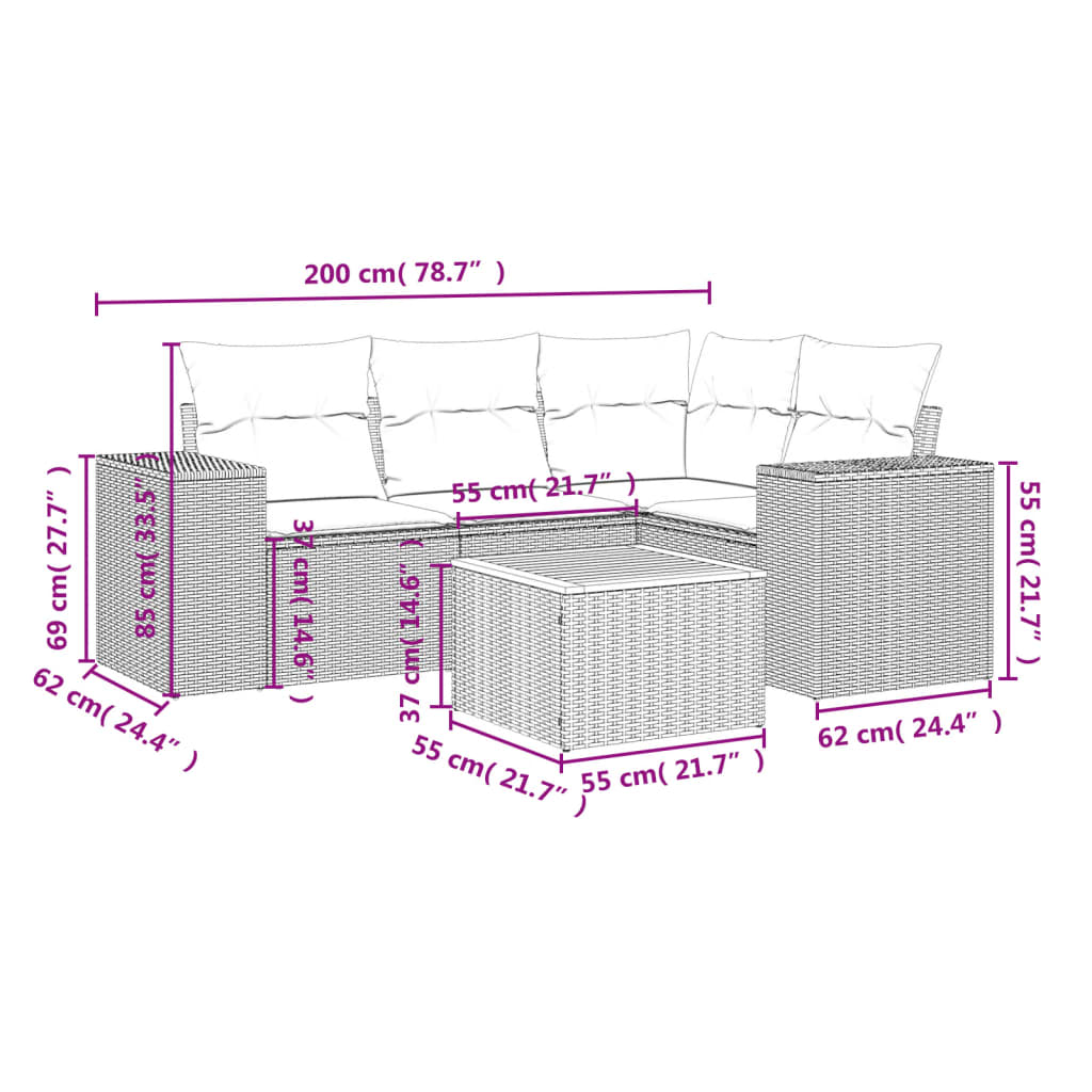 vidaXL Ensemble de canapés de jardin 5 pcs avec coussins Beige résine tressée