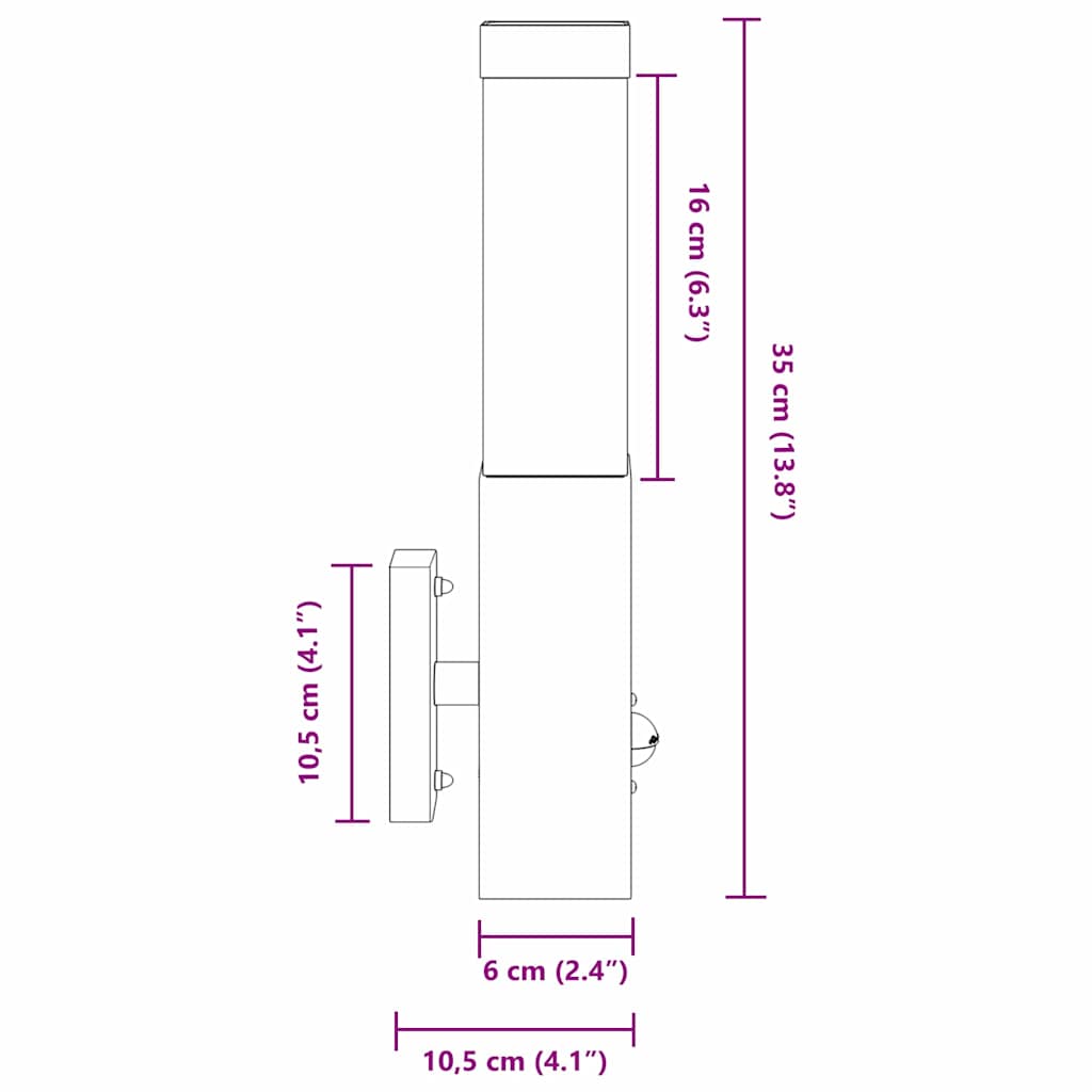 Außenwandleuchte Silber 10,5 x 6 x 33 cm Edelstahl und Plastik