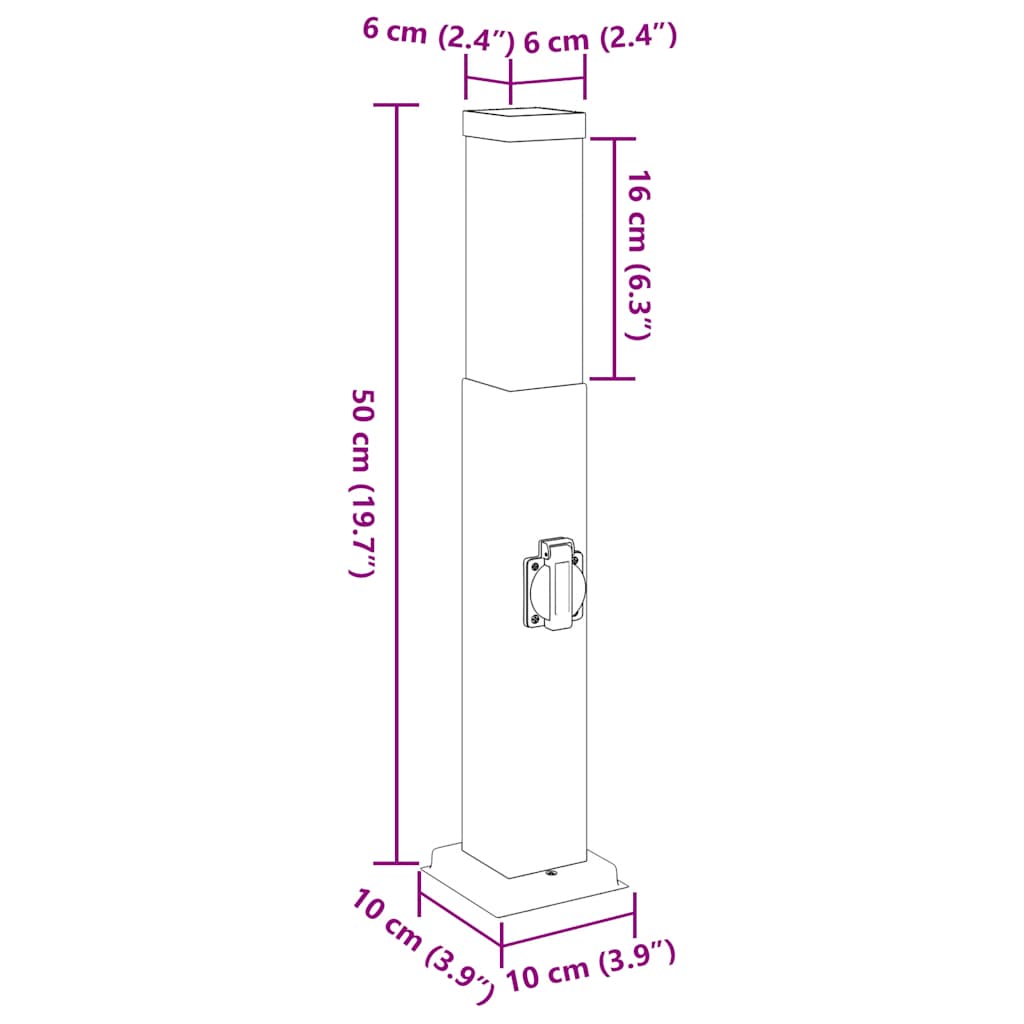 Pollerleuchten mit Steckdose 3 Stk. 50 cm Schwarz IP44