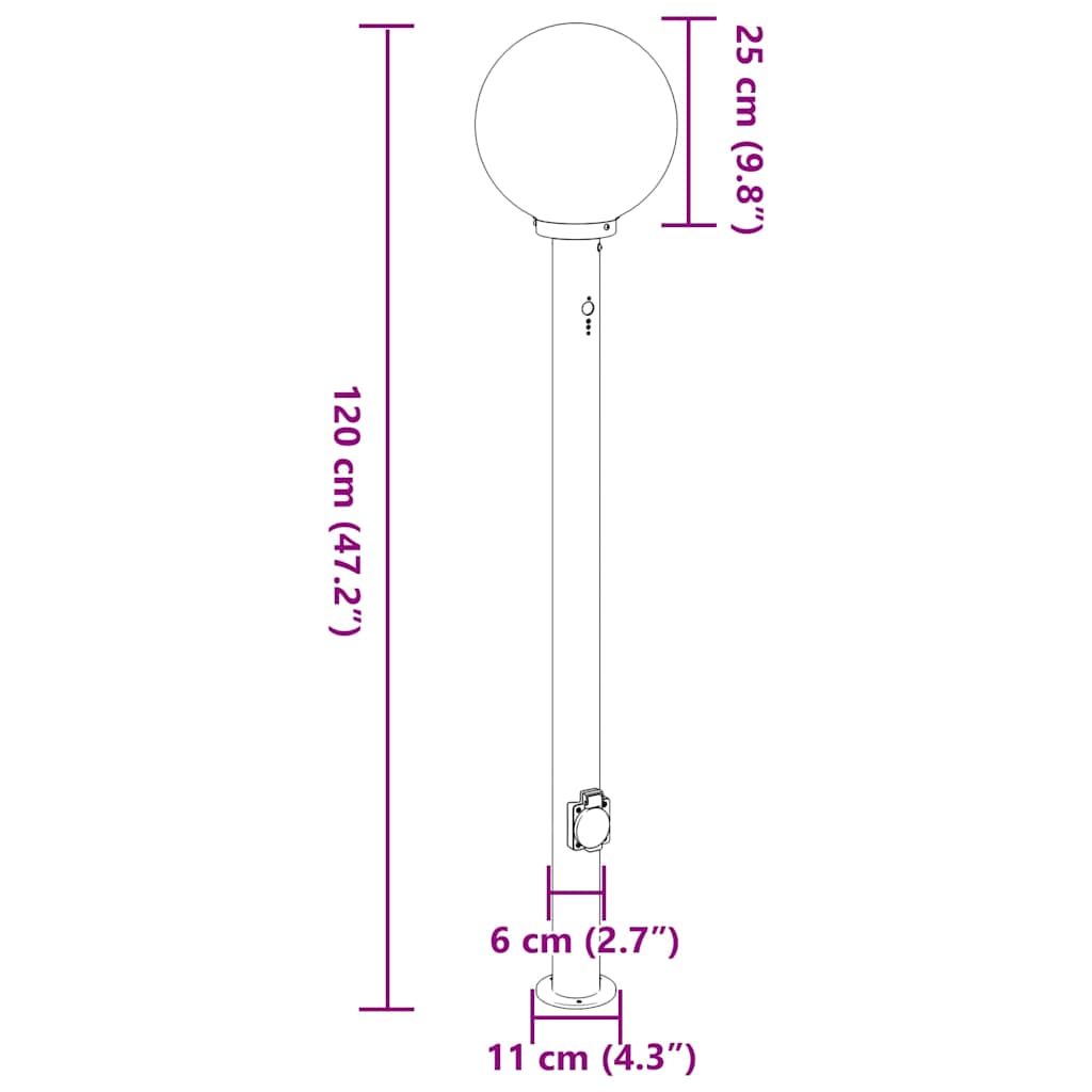 Pollerleuchten mit Sensor&Steckdose 3 Stk. 120 cm Edelstahl IP44