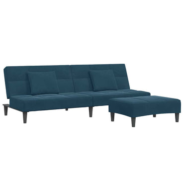 vidaXL Schlafsofa 2-Sitzer mit Fußhocker Blau Samt