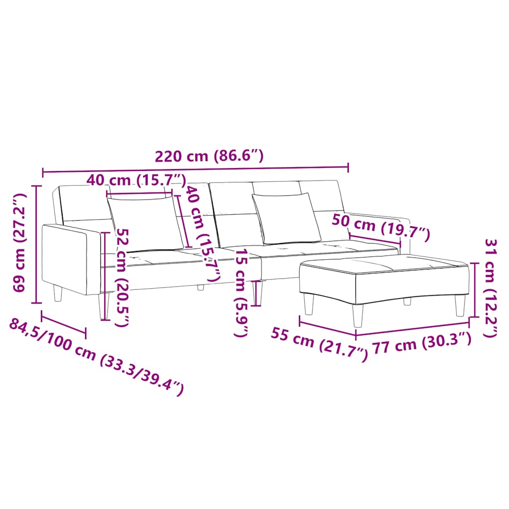 Schlafsofa 2-Sitzer mit Fußhocker Gelb Samt