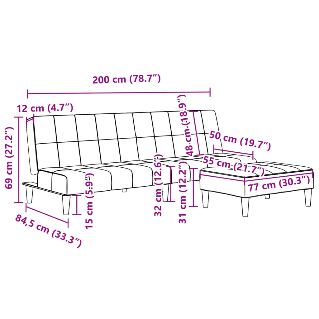 vidaXL Schlafsofa 2-Sitzer mit Fußhocker Hellgrau Samt