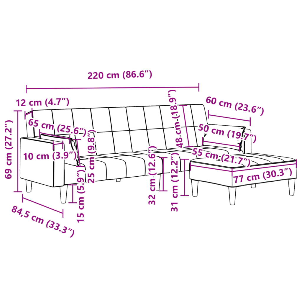 vidaXL Schlafsofa 2-Sitzer mit Fußhocker Dunkelgrau Samt