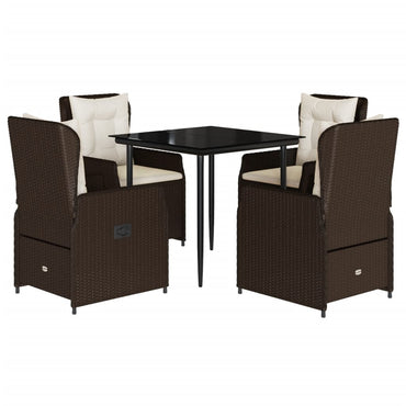 vidaXL Ensemble repas de jardin 5 pcs avec coussins résine tressée marron