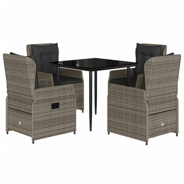 vidaXL 5-tlg. Garten-Essgruppe mit Kissen Grau Poly Rattan