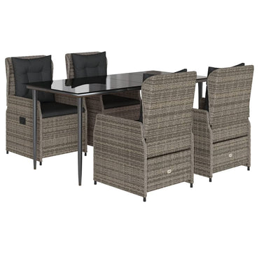 vidaXL 5-tlg. Garten-Essgruppe mit Kissen Grau Poly Rattan