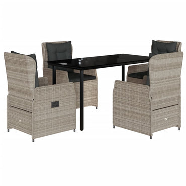 vidaXL 5-tlg. Garten-Essgruppe mit Kissen Hellgrau Poly Rattan