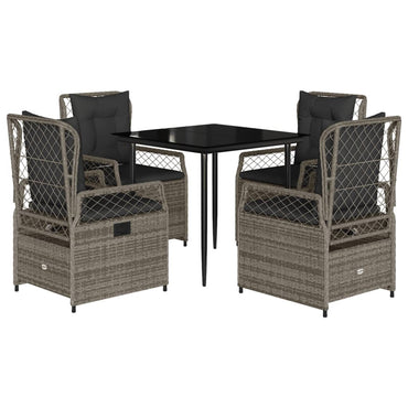 vidaXL 5-tlg. Garten-Essgruppe mit Kissen Grau Poly Rattan