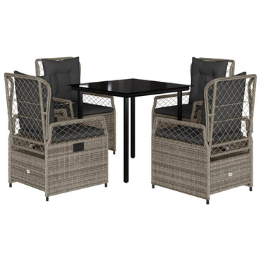 vidaXL 5-tlg. Garten-Essgruppe mit Kissen Grau Poly Rattan