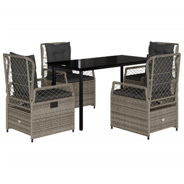 vidaXL 5-tlg. Garten-Essgruppe mit Kissen Grau Poly Rattan