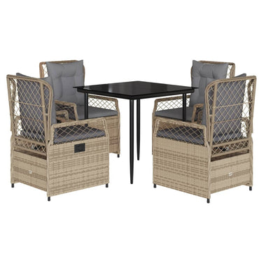vidaXL 5-tlg. Garten-Essgruppe mit Kissen Beige Poly Rattan