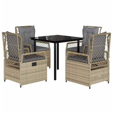 vidaXL 5-tlg. Garten-Essgruppe mit Kissen Beige Poly Rattan