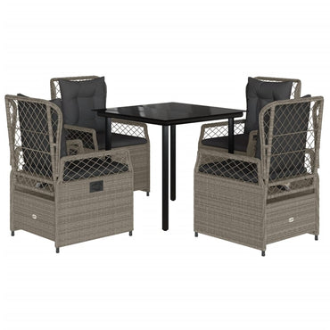vidaXL 5-tlg. Garten-Essgruppe mit Kissen Hellgrau Poly Rattan