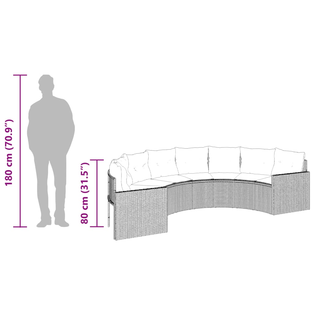 vidaXL 2-tlg. Garten-Sofagarnitur Halbrund Beige Poly-Rattan