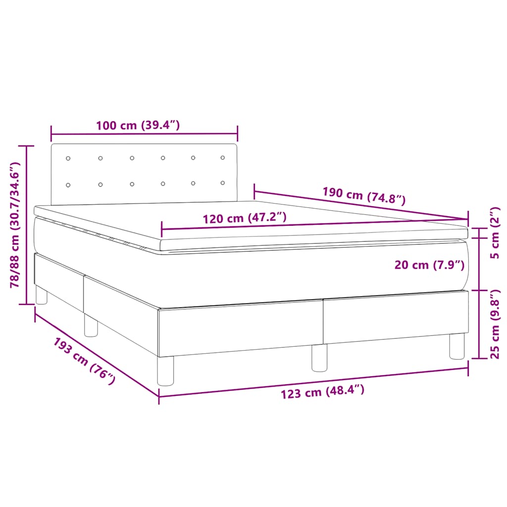 Boxspringbett mit Matratze & LED Dunkelgrau 120x190 cm Samt