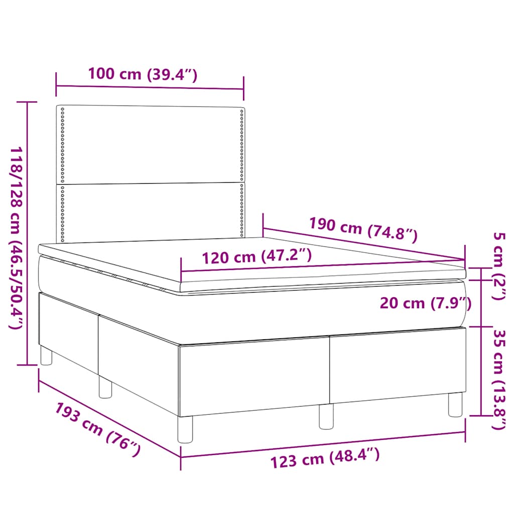 Boxspringbett mit Matratze & LED Dunkelgrau 120x190 cm Stoff