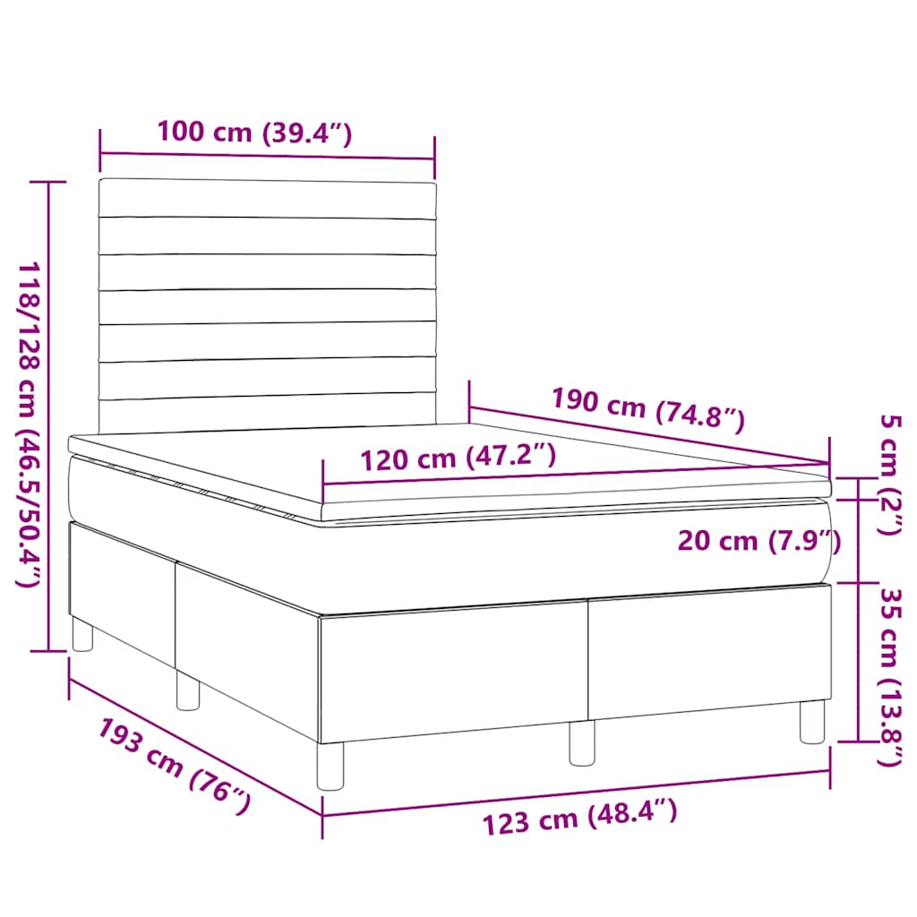 Boxspringbett mit Matratze & LED Dunkelgrau 120x190 cm Stoff