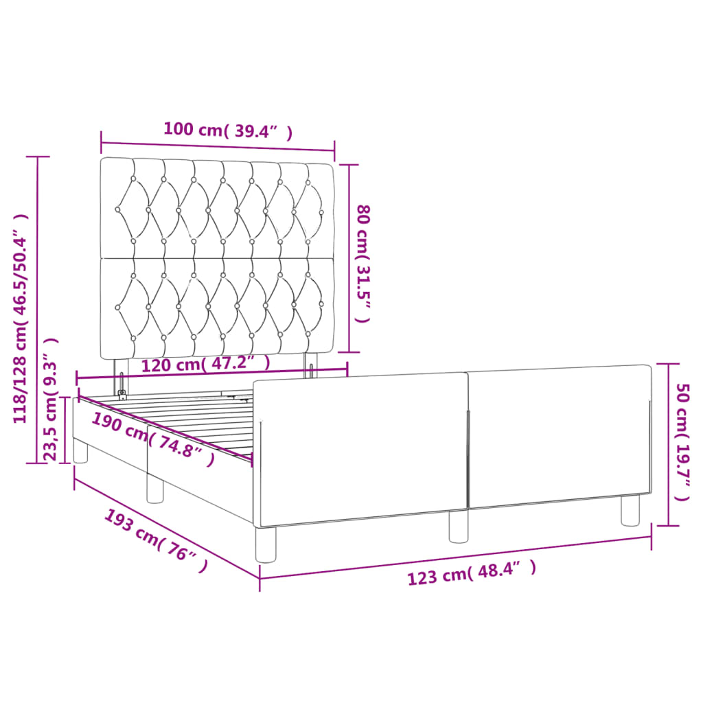 vidaXL Cadre de lit sans matelas taupe 120x190 cm tissu