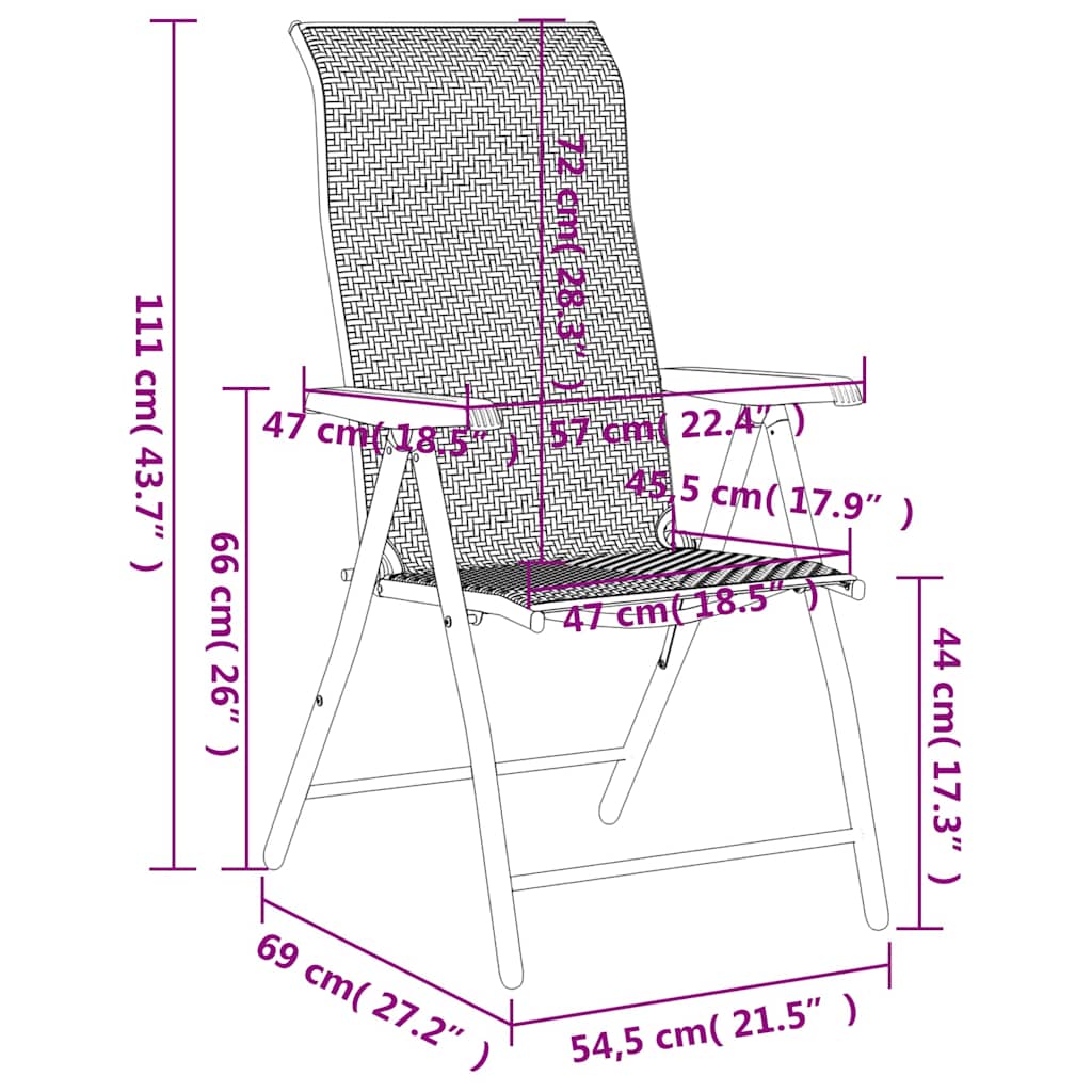 vidaXL Gartenstühle 4 Stk. Klappbar Grau Poly Rattan