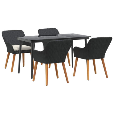 vidaXL Garten Essgruppe mit Kissen 5 pcs Schwarz Poly-Rattan