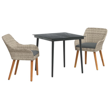 vidaXL Garten Essgruppe mit Kissen 3 pcs Hellgrau Poly-Rattan