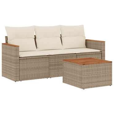 vidaXL 4-tlg. Garten-Sofagarnitur mit Kissen Beige Poly Rattan