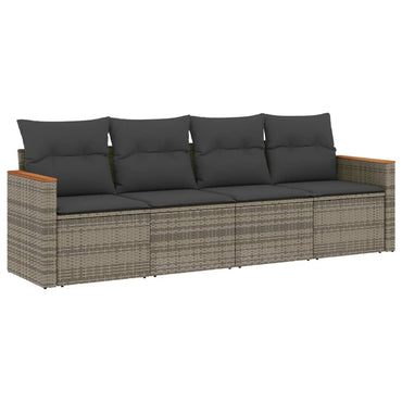vidaXL 4-tlg. Garten-Sofagarnitur mit Kissen Grau Poly Rattan
