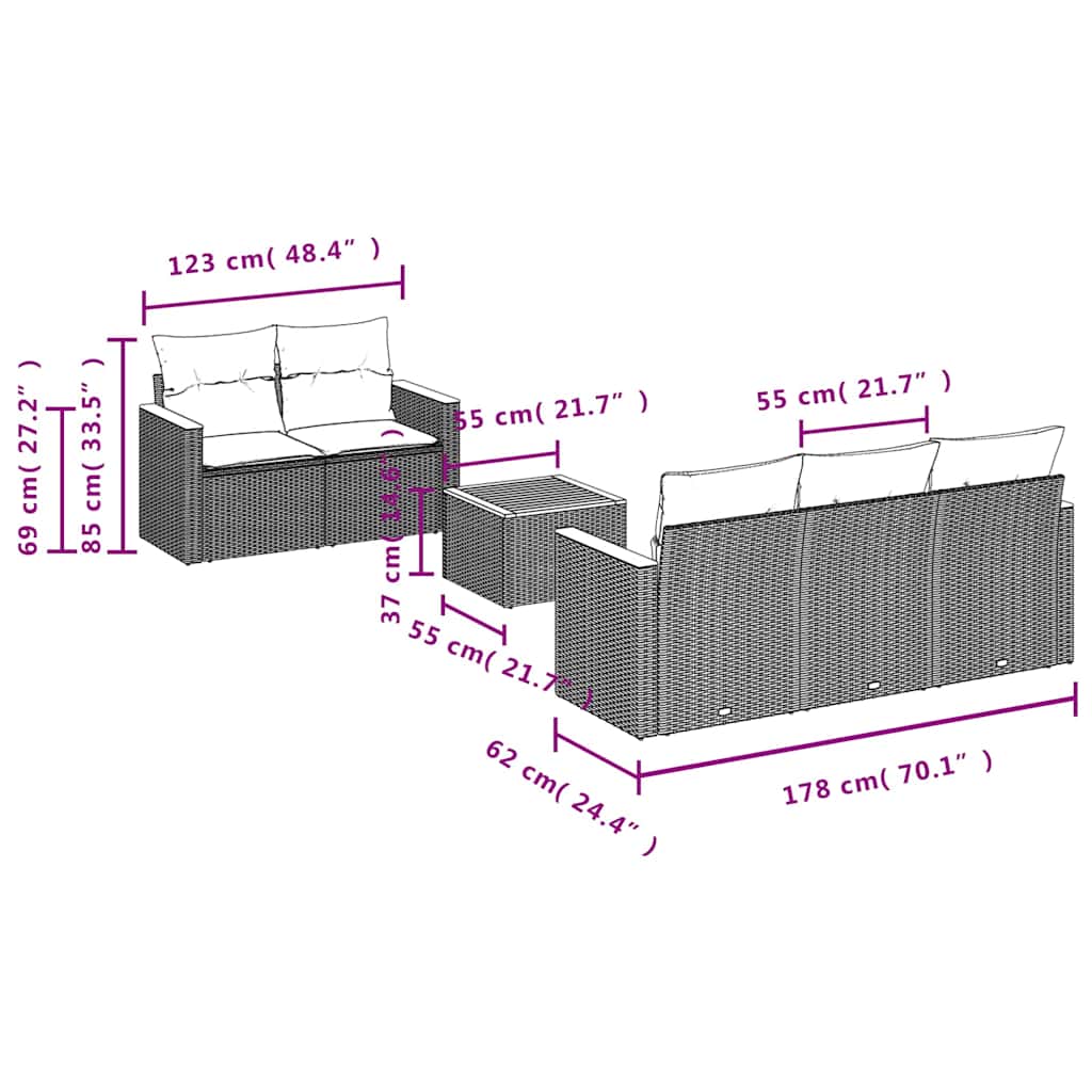 vidaXL Salon de jardin 6 pcs avec coussins Noir Résine tressée