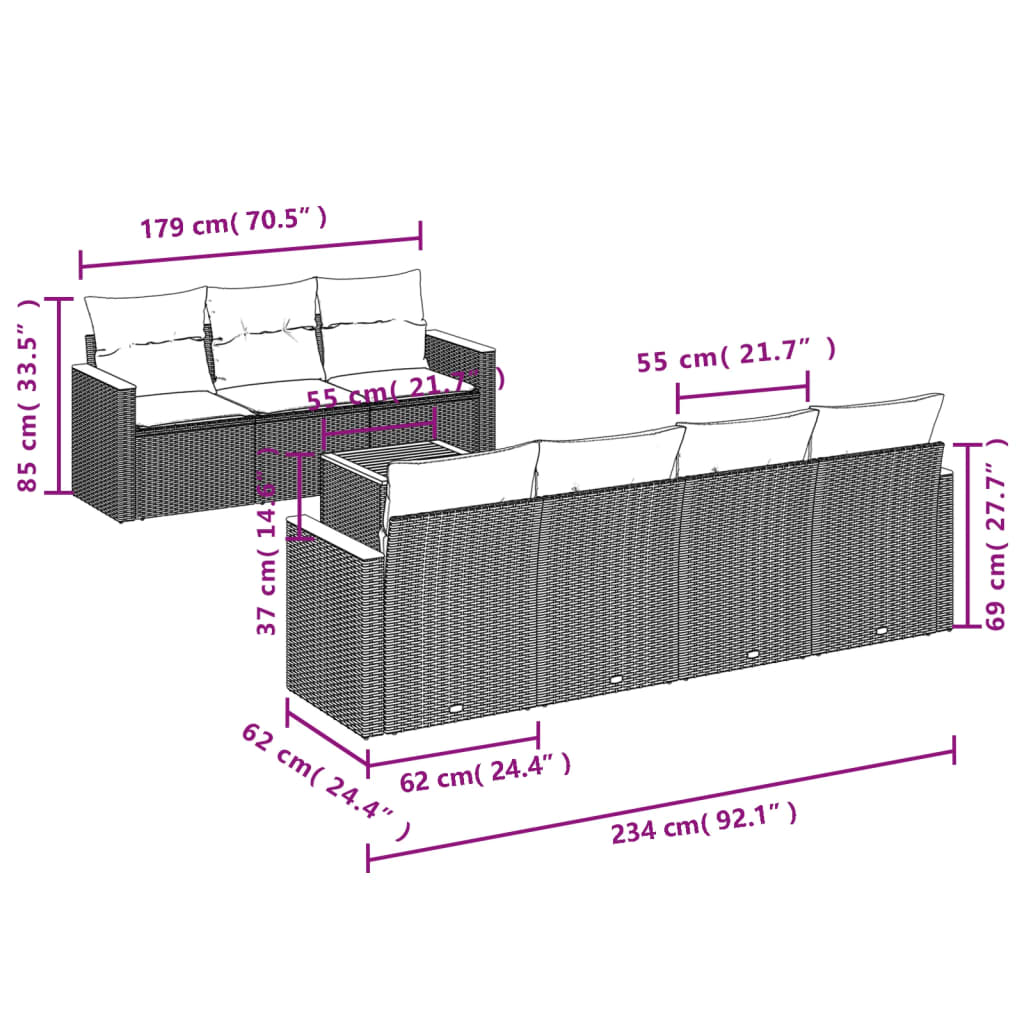 vidaXL Canapé d'angle de jardin 8 pcs avec coussins Résine tressée Beige
