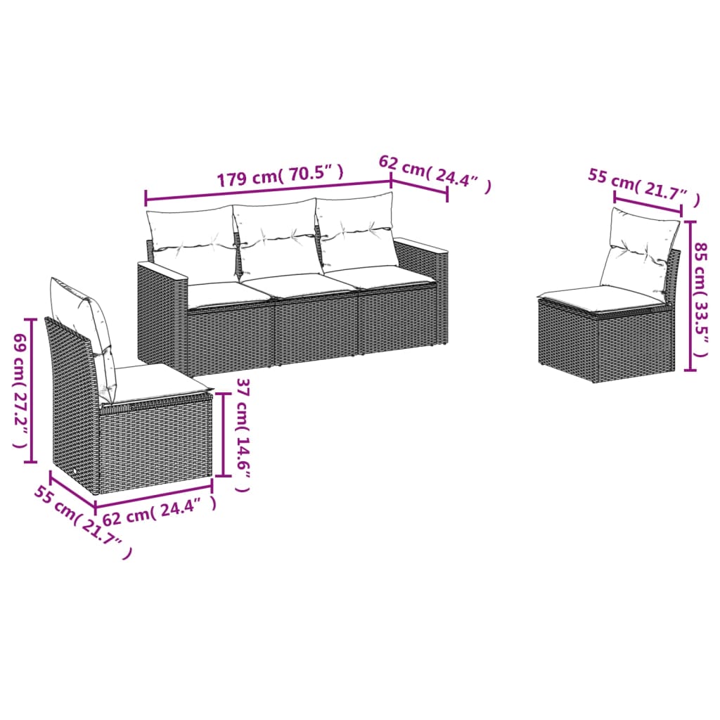 vidaXL Ensemble de canapés de jardin 5 pcs avec coussins Beige résine tressée