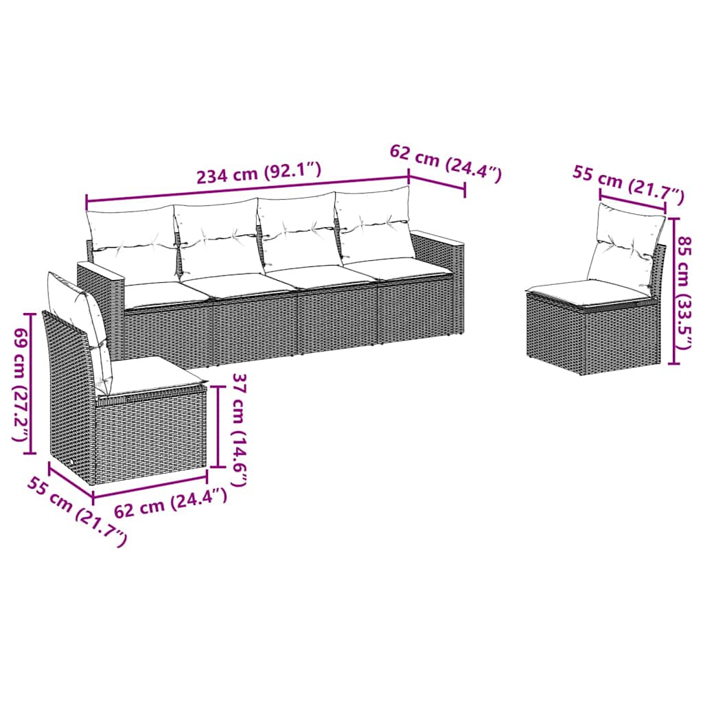 vidaXL Salon de jardin 6 pcs avec coussins Noir Résine tressée
