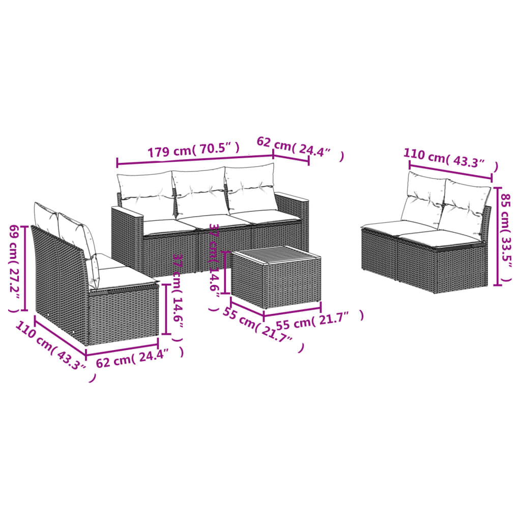vidaXL Ensemble de canapés de jardin 8 pièces avec coussins résine tressée noir