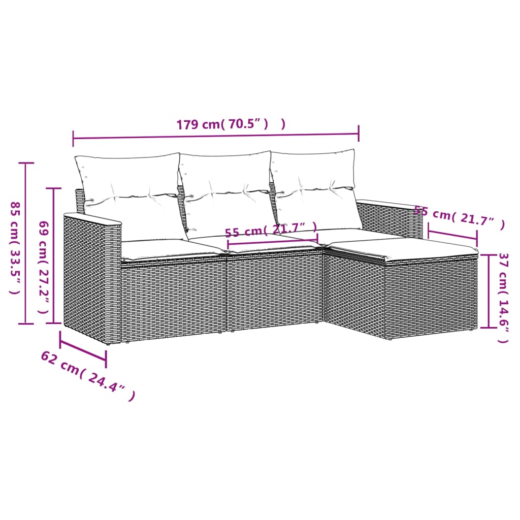 vidaXL Salon de jardin 4 pcs avec coussins Gris Résine tressée