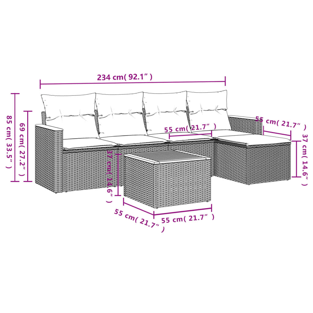 vidaXL Salon de jardin 6 pcs avec coussins Noir Résine tressée
