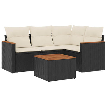 vidaXL Ensemble de canapés de jardin 5 pcs avec coussins, résine tressée noire