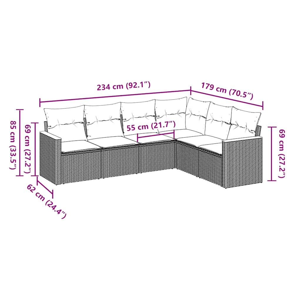 vidaXL Salon de jardin 6 pcs avec coussins Noir Résine tressée