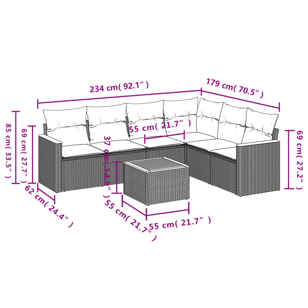 vidaXL Ensemble de canapés de jardin 7 pcs avec coussins Gris Résine tressée