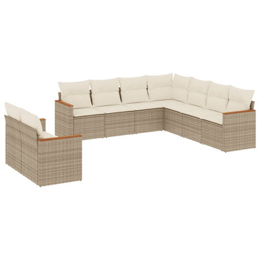 vidaXL Salon de jardin 9 pcs avec coussins Résine tressée Beige