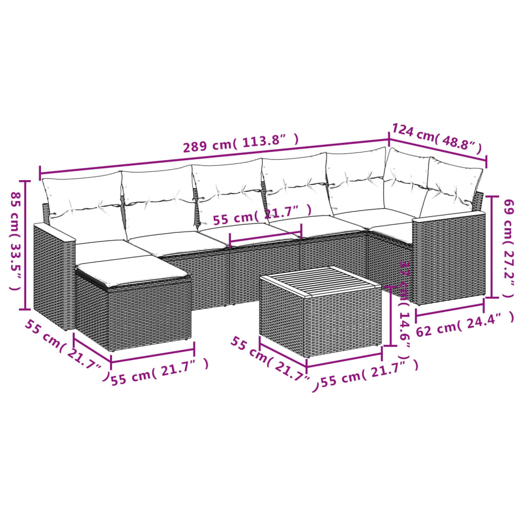 vidaXL Ensemble de canapés de jardin 8 pièces avec coussins résine tressée noir